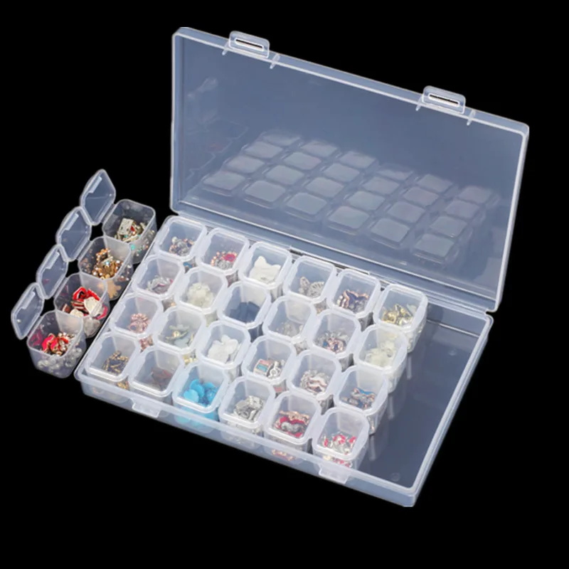 

28 Slots Clear Plastic Empty Storage Box Nail Art Rhinestone Tools Jewelry Bead Display Storage Box Case Organizer Holder Tools