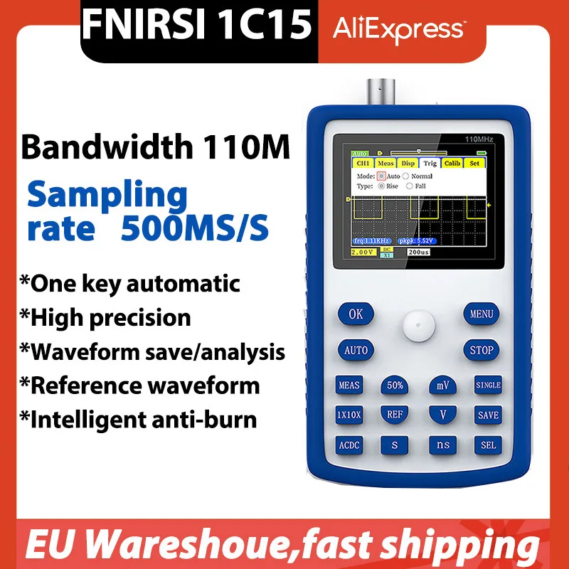 

Профессиональный цифровой осциллограф FNIRSI 1C15, 2,4 дюйма, 500 МГц, с частотой выборки 110 МГц