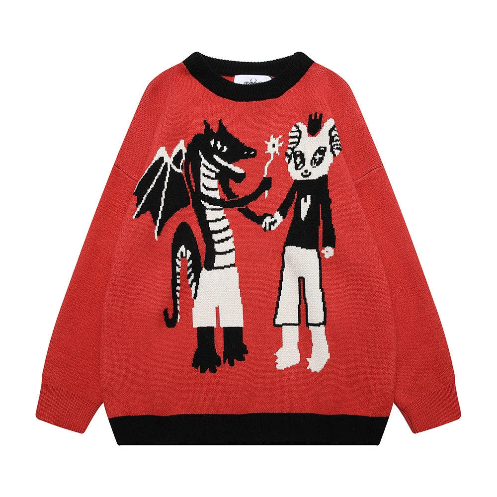 

Harajuku Hollow Out Contrast Color Striped Autumn Sweaters for Men and Women Round Neck Baggy Y2K Knitted Clothes Oversized