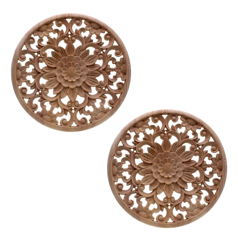 

Горячая Распродажа, искусственная резная Цветочная резьба, круглая деревянная аппликация для мебели, шкафа, неокрашенные деревянные молдинги, декоративные 15x15x2 см