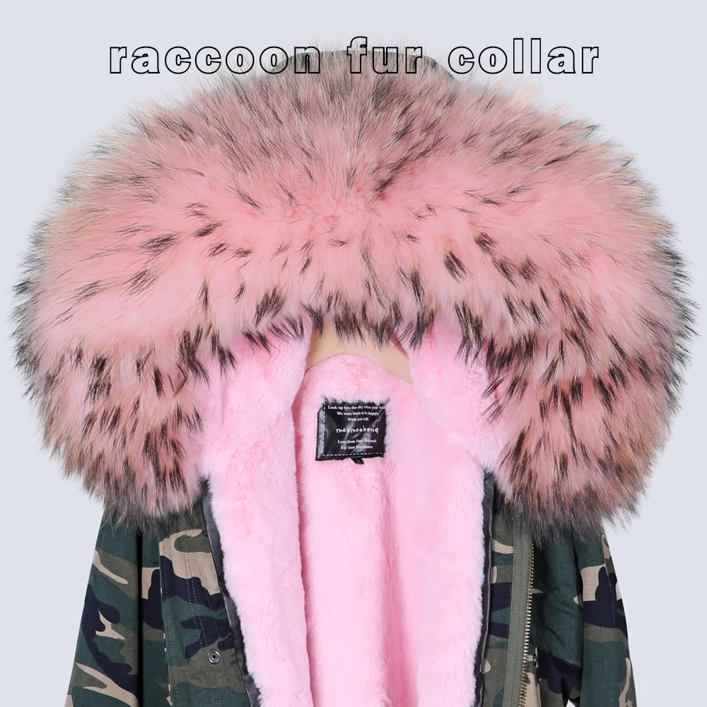 MAOKONG Real Fur Coat Raccoon Fur Collar Female Jacket Detachable Liner Warm Pie Overcoat ODDFOX Brand Real Fur Thick Warm coats