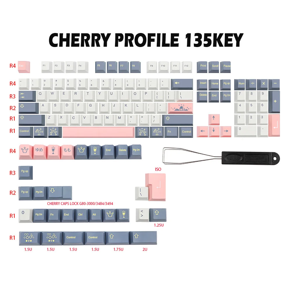 

135 Keys/set GMK Momo Yume Keycap PBT Dye Sublimation Key Caps Cherry Profile Keycaps With ISO Enter 1.75U 2U Shift