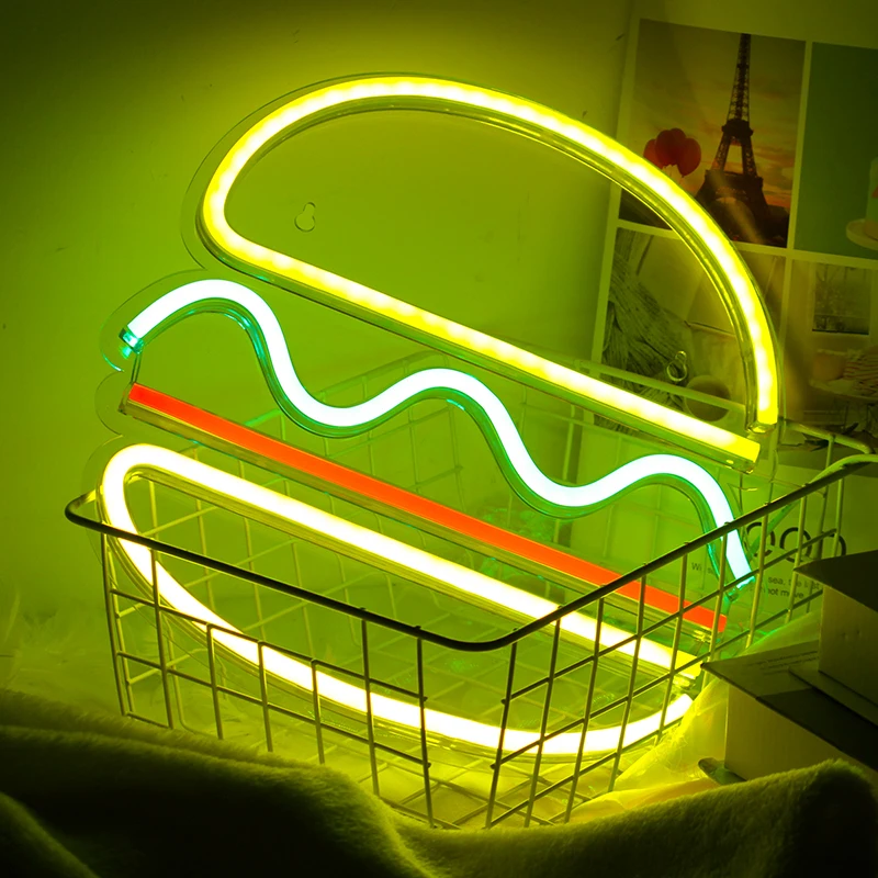 

Wanxing Hamburger Shape Neon Light Acrylic Fast Food Wall Neon Sign Party For Wedding Shop Restaurant Birthday Home Decoration