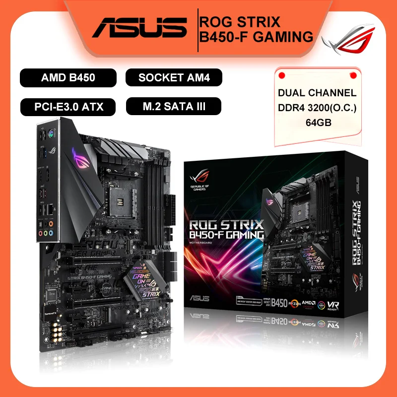 

ASUS ROG STRIX B450-F GAMING новая материнская плата DDR4 64 Гб AMD B450 материнская плата с поддержкой Ryzen 7 5800x Am4 процессор M.2 SATA III ATX