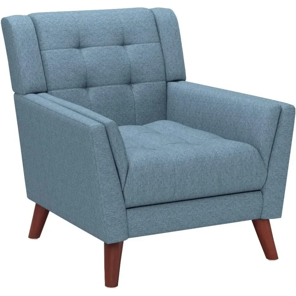 Christopher Knight Home Alisa Mid Century Modern Fabric Arm Chair, Blue and Walnut