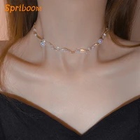 fish line pearl neckalces for women shiny crystal chain on the neck charm choker necklace 3 layered collares sweet jewelry gifts