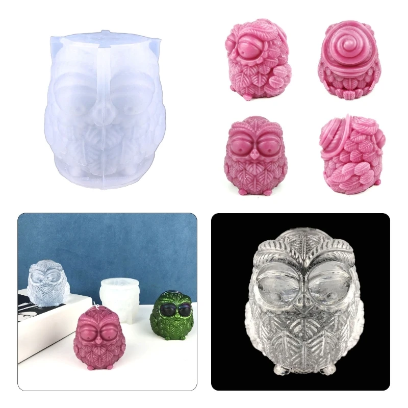 

A0KD Owl-Shaped Decoration Candle Silicone Mold Resin Epoxy Craft Plaster Clay Craft DIY Ornament Jewelry Candle Making Tool