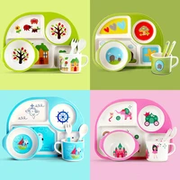 childrens dish with partitions bamboo fiber food plates for baby fall proof baby feeding bowl cartoon kids tableware