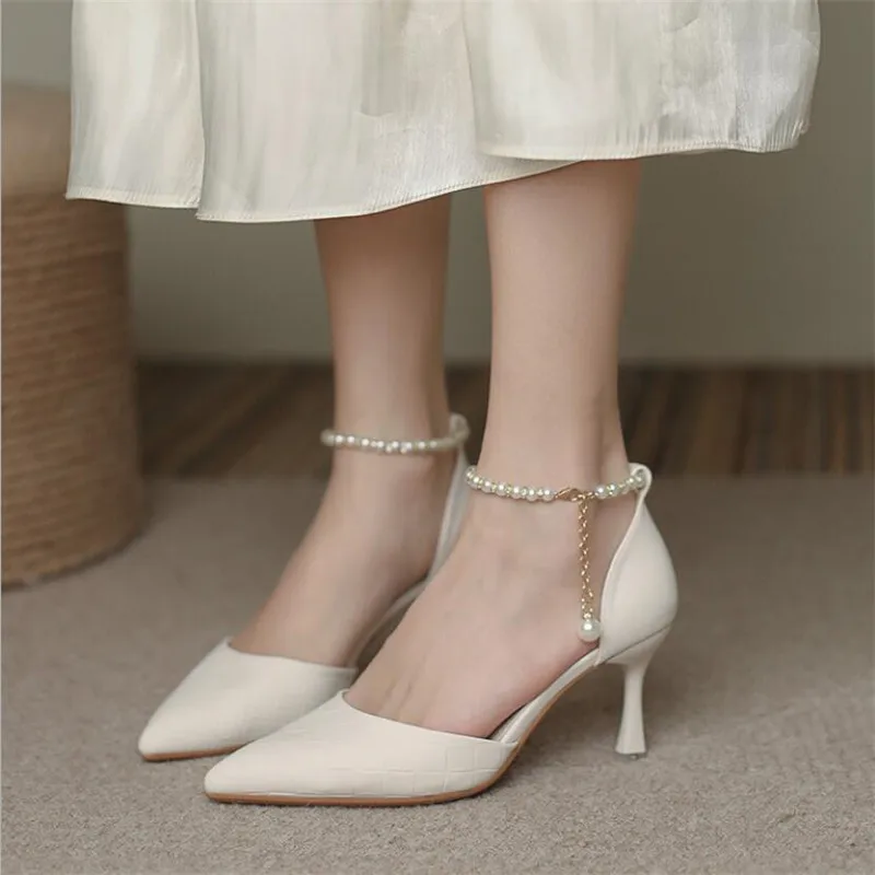 

Туфли-лодочки женские на шпильке, заостренный носок, ремешок с пряжкой, высокий каблук-шпилька, Свадебная обувь для вечеринки, сандалии 32-39