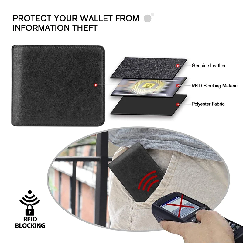 100% Genuine Leather RFID Blocking Slim Trifold Men Wallets with Coin Pocket and ID Window Minimalist Wallet for Men 4