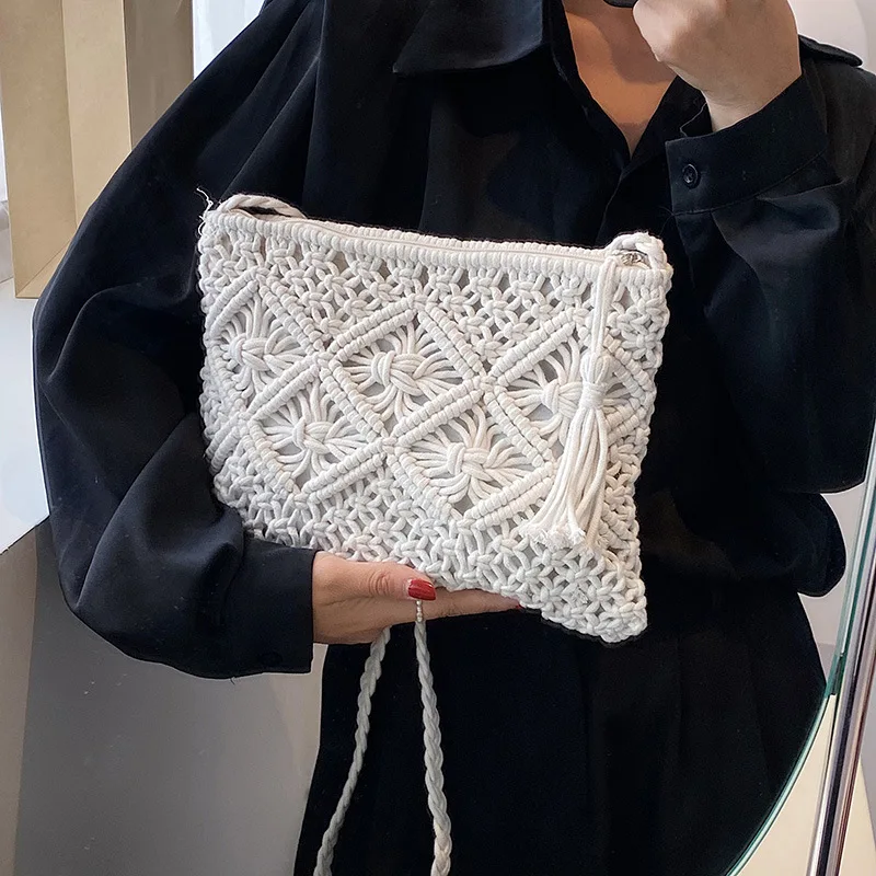 

Hollow Letter Straw Woven Handbag