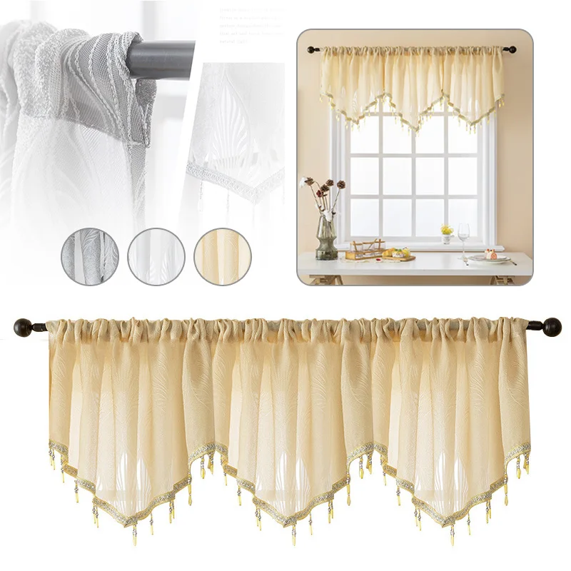

1/3Pcs 130Cm X 60Cm Solid Color Triangle Shape Kitchen Short Curtain Window Valance Drape Home Decor Sheer Tulle Short Curtain