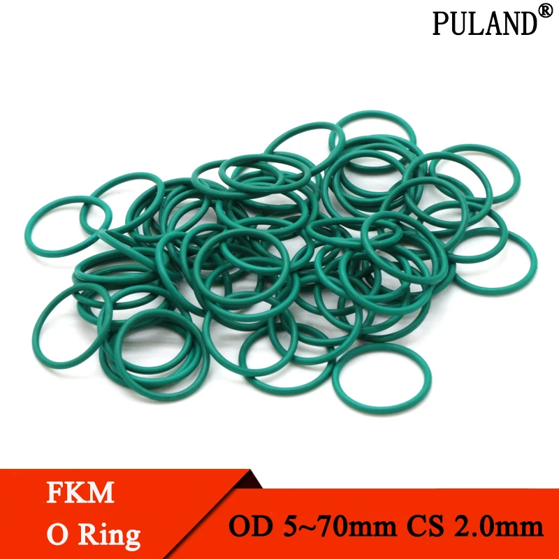 10pcs CS 2mm OD 5~160mm Green FKM Fluorine Rubber O Ring Sealing Gasket Insulation Oil High Temperature Resistance Green