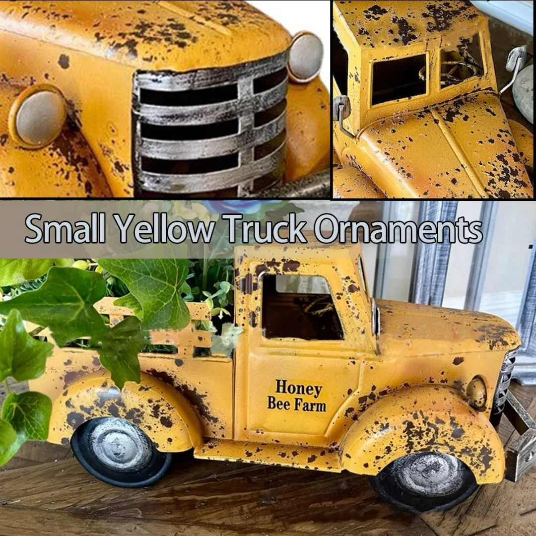 

Farmhouse Vintage Yellow Pickup Truck Car Plant Garden Retro Trucks Floral Arrangement Rustic Car Decor Home Desktop Decoration