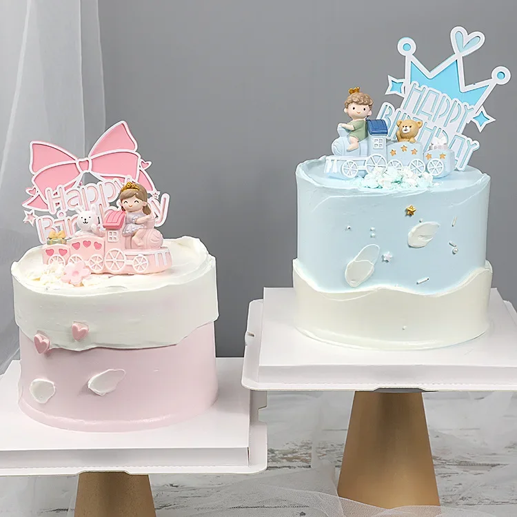 

5 Pcs Big Crown Cake Topper Happy Birthday Party Heart Star Baby Shower Boy or Girl Pink Blue Bowknot Cake Decoration Supplies
