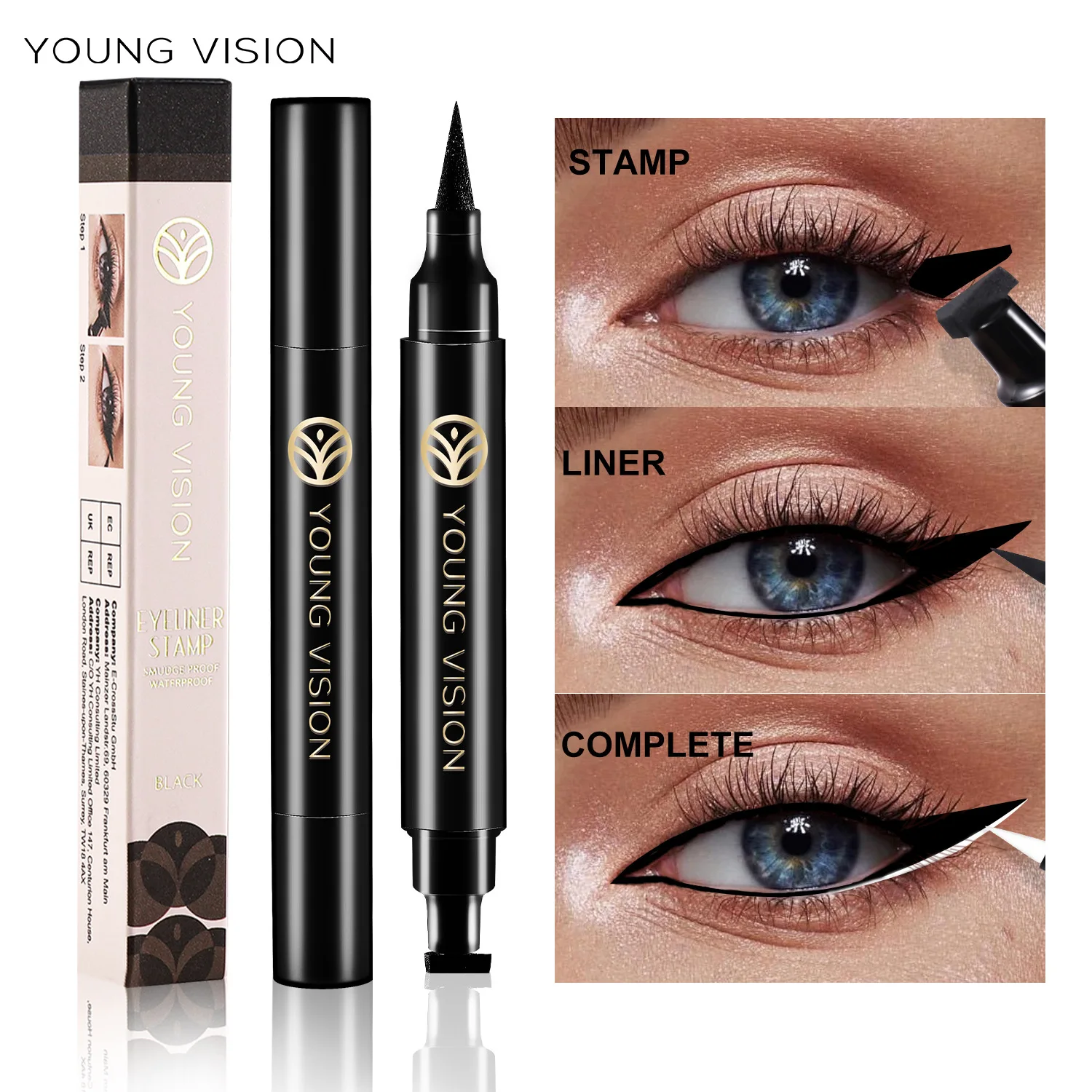 

YOUNG VISION Double-Headed Triangle Seal Black andWwhite Eyeliner is Nnot Easy to Decolorize Square Water Eyeliner