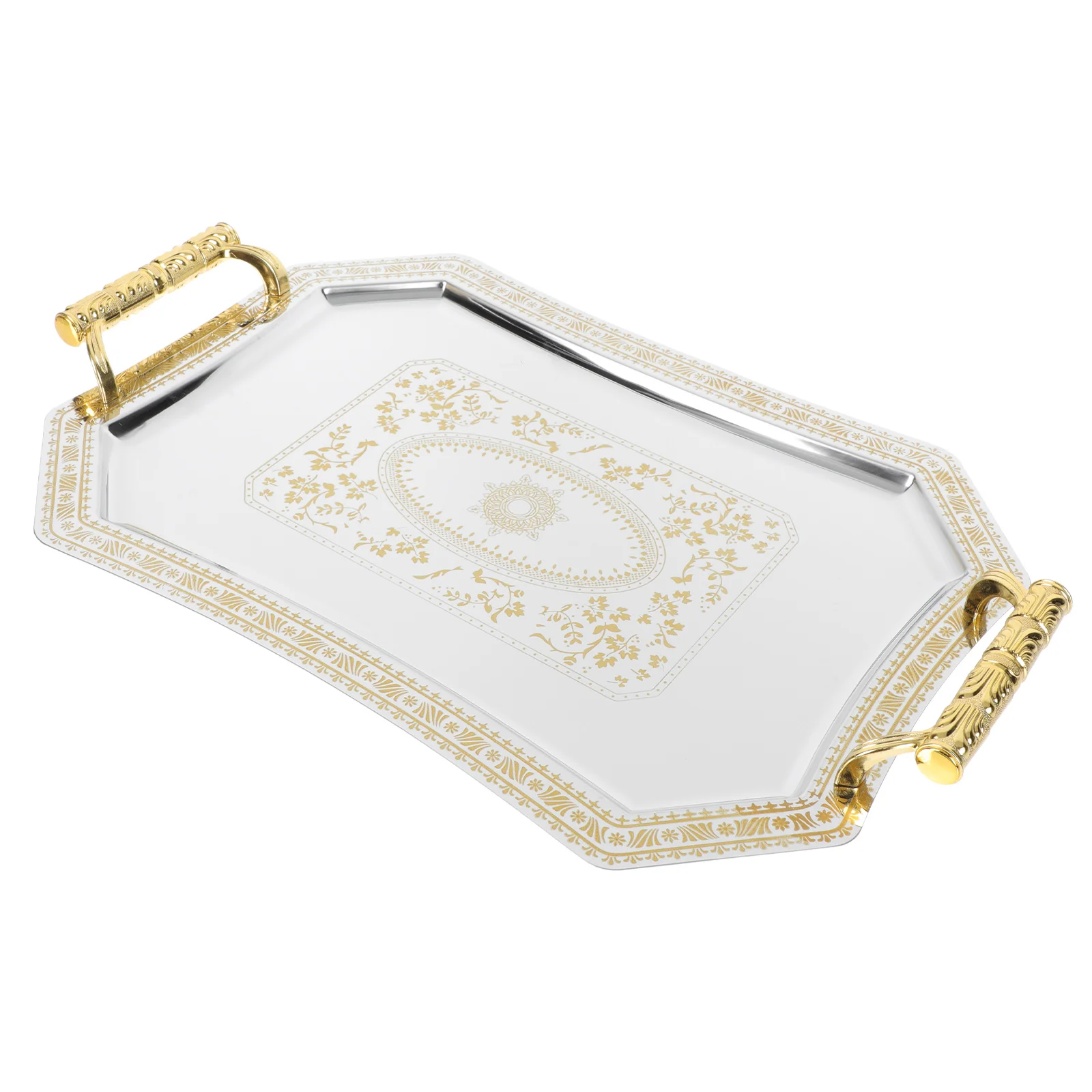 

Stainless Steel Serving Tray Handle: Decorative Table Centerpiece Tea Tray Platter for Dinner Coffee Dessert Holder Meal