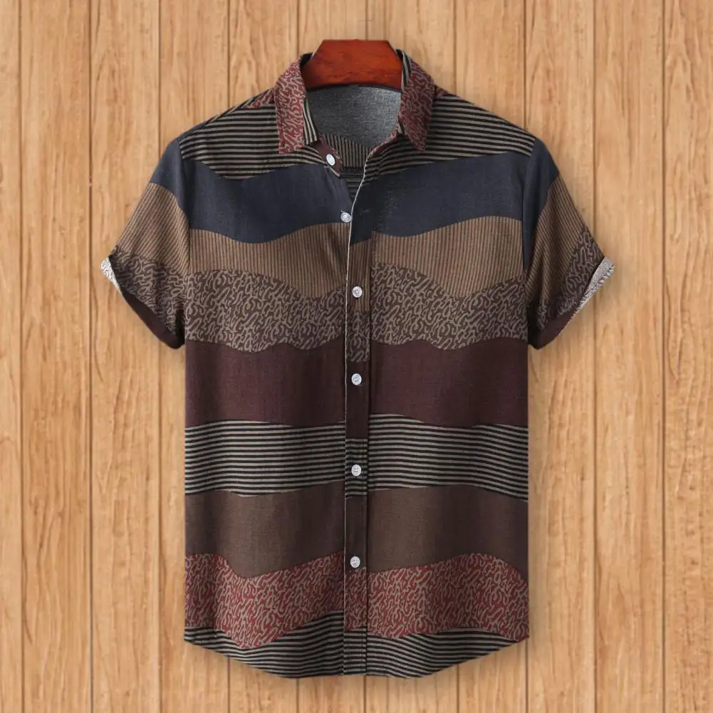 

Casual Fashion Vintage Style Turn-down Collar Summer Tops Cardigan Summer Shirt Buttons Male Clothes
