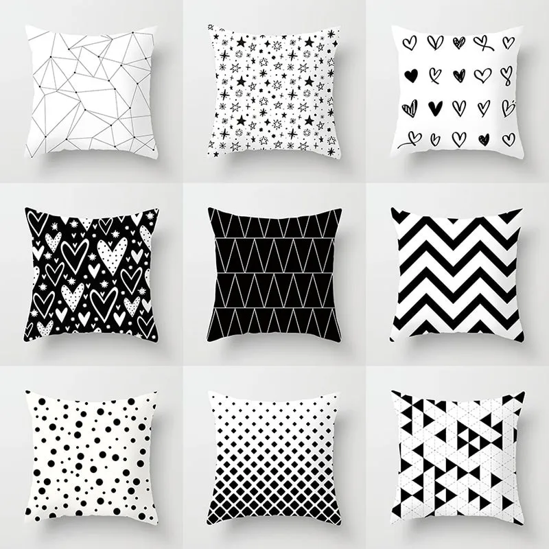 

Black and White Geometric Decorative Pillowcases Polyester Throw Pillow Case Striped Geometric Pillowcase Kussensloop