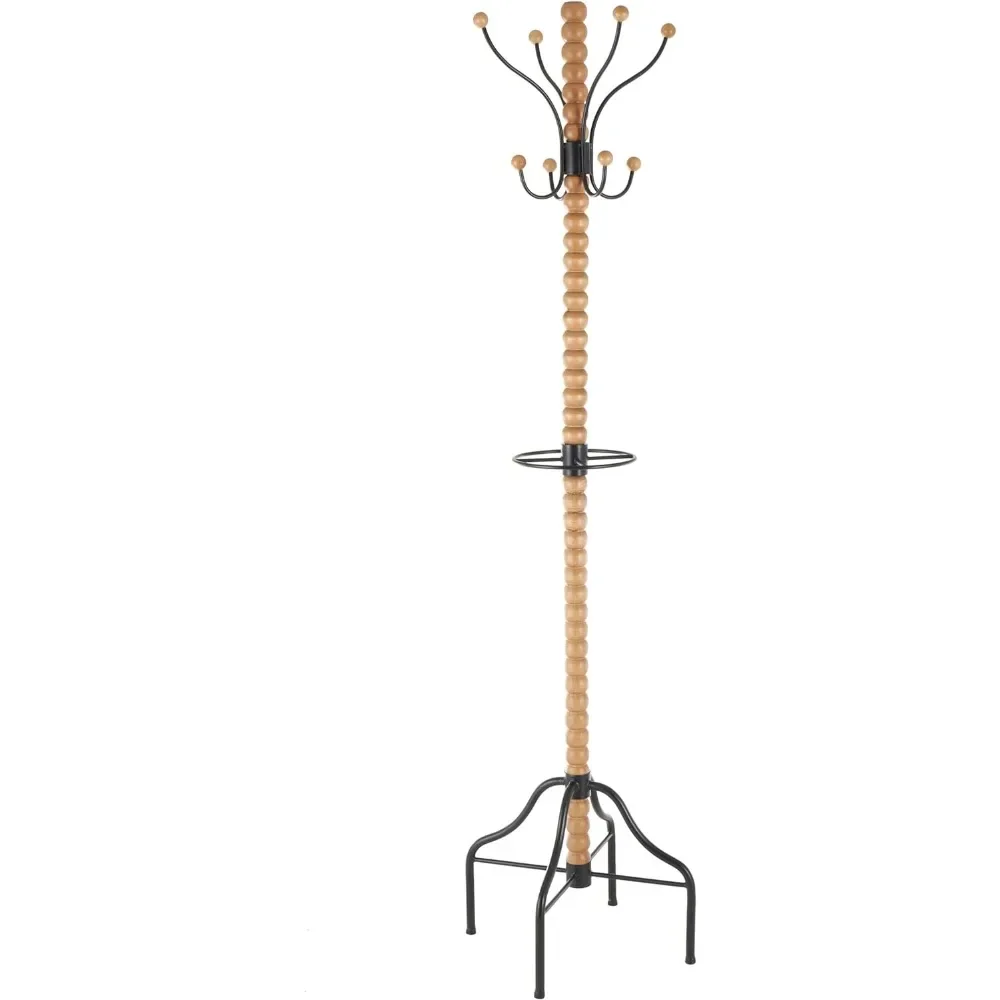 Деревянный шпиндель 8 крючков стойка для пальто с черными металлическими
