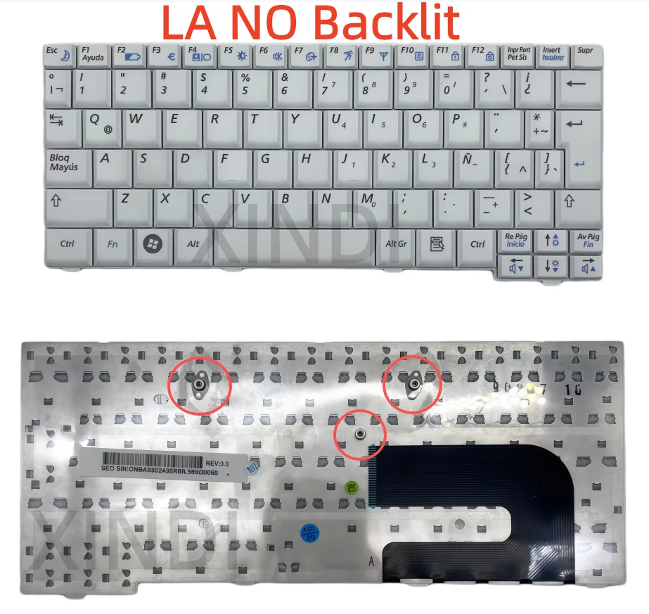 Фото Латинская клавиатура для SAMSUNG NP-N130 N140 NP-NC10 N110 NC310 ND10 BA59-02420, раскладка LA, белая, без подсветки №1