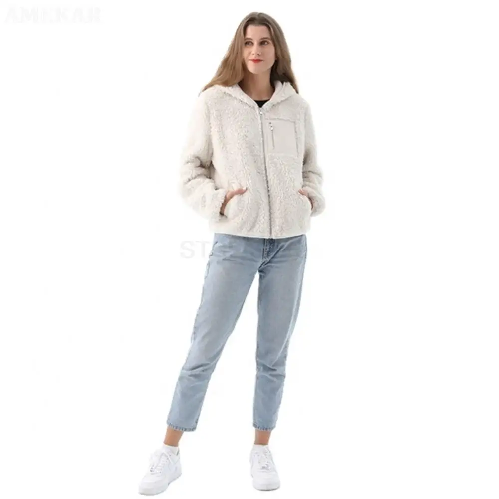 Women Winter Real Fur Pure Color Coat Long Sleeve Pocket With Hood Real Fur Jacket Fluffy Zipper Leisure women's Clothing