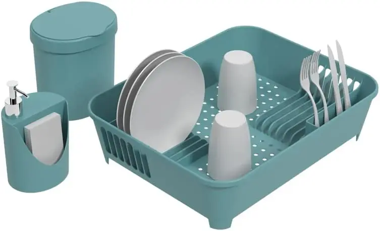 

Kit Escorredor + Lixeira + Dispenser, Cinza Colza,