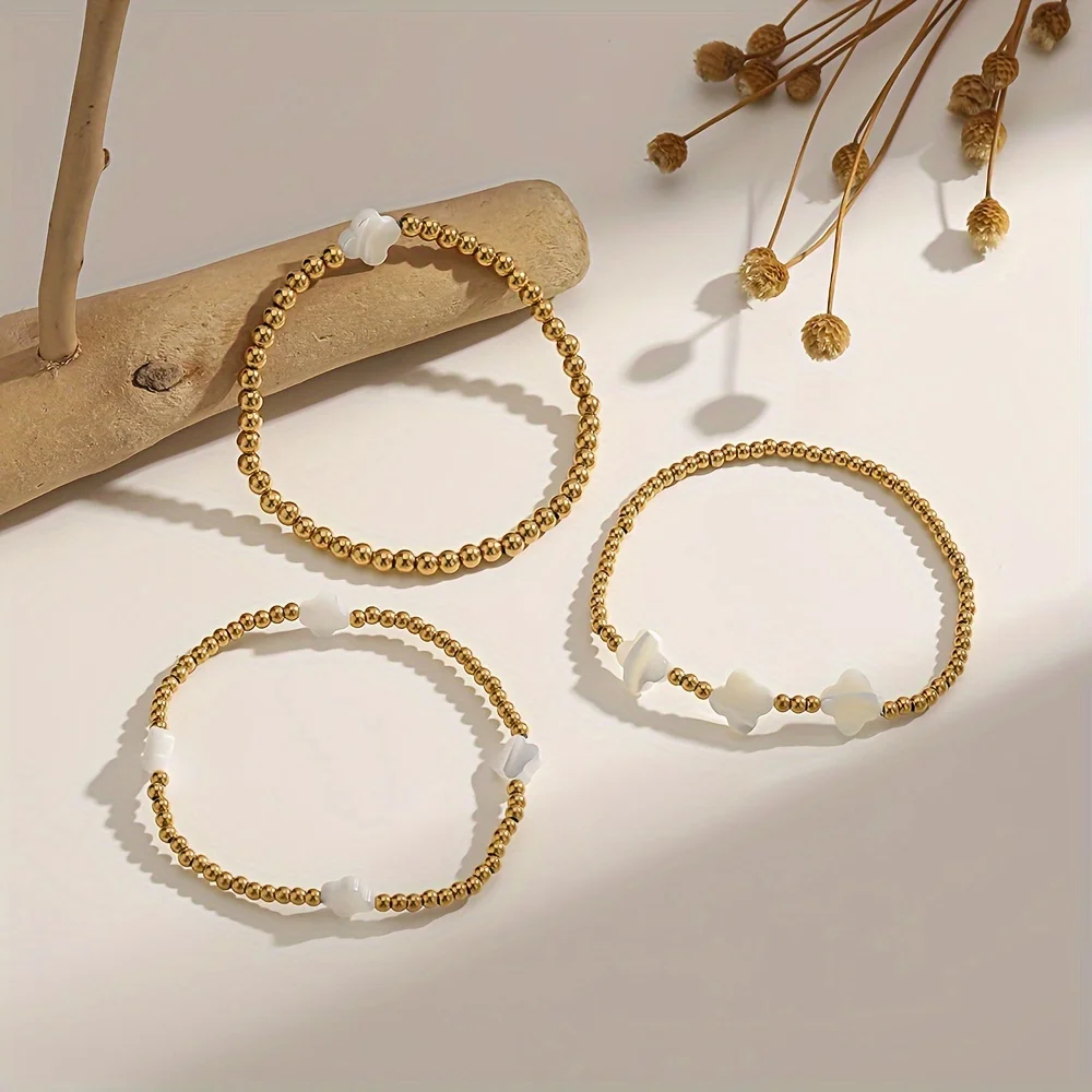 3-слойные браслеты из перламутра с клевером бисера позолоченные 18 К бусины