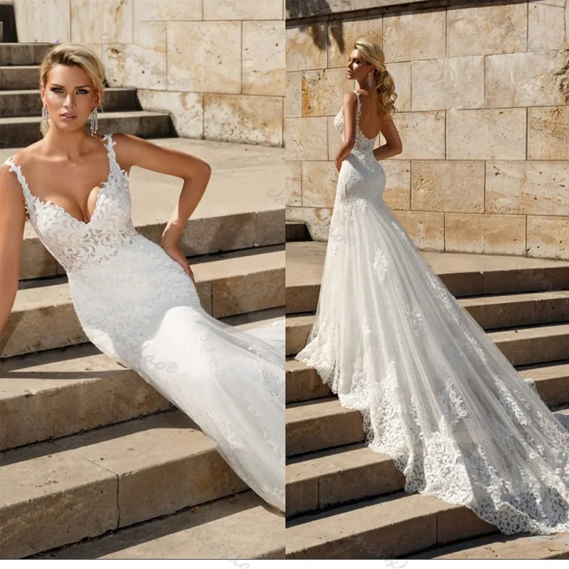 

Женское свадебное платье-русалка, белое платье с аппликацией и V-образным вырезом, с открытой спиной, для выпускного вечера, 2022
