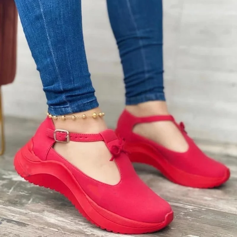 Discount 2022 NEW Women Shoes Platform Increase Casual Shoes Solid Color Round Toe Loafers Women Buckle Wedge Women's Shoes