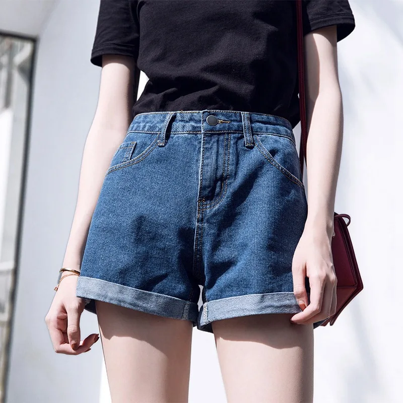 

High Waisted Denim Shorts for Women, Wide Leg Pants, Loose Fit Jeans, Black and Gray, Female Streetwear, Summer Fashion, 2023