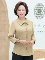 women elegant shirt yellow red pater pan collar three quater sleeve single breasted top middle aged ladies chic clothings 2022