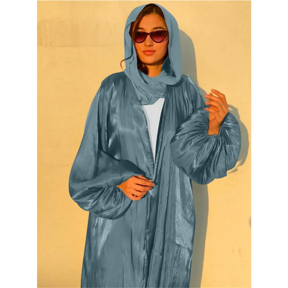 Ид Рамадан Абая атласное женское открытое кимоно кардиган платье макси кафтан