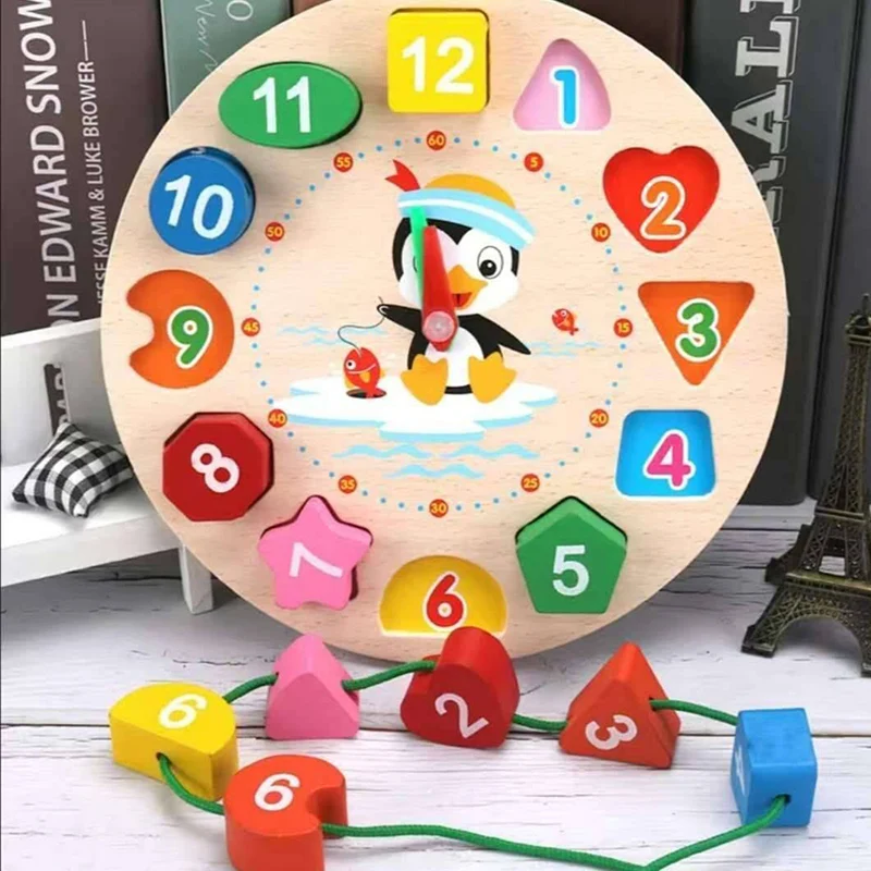 

Развивающие деревянные геометрические цифровые часы Монтессори с животными из мультфильмов, пазлы, гаджеты, подходящие часы, игрушки для детей