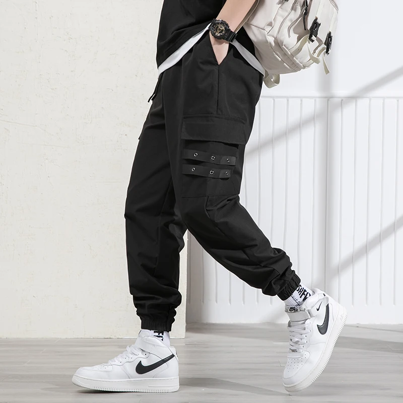 

Новинка весна-лето дышащие повседневные брюки мужские комбинезоны универсальные укороченные брюки спортивные брюки с завязками на лодыжк...