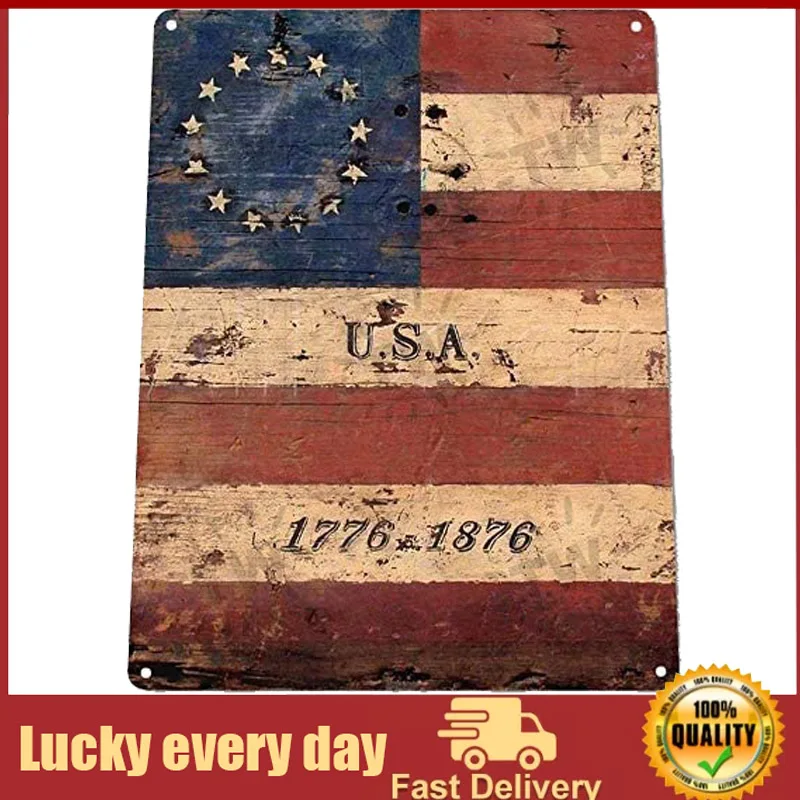 

TIN Sign American Flag 1776" Flag Metal Sign Decor Patriotic Wall Art Shop Tin Sign farmhouse decor metal plate