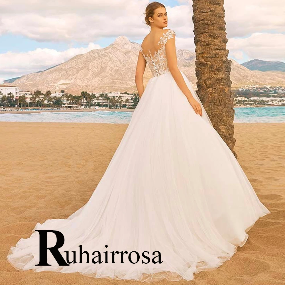 

Ruhair Modern Scoop Wedding Dresses For Mariages Appliques Tank A-Line Sweep Train Tulle Custom Made Robe De Soirée De Mariage