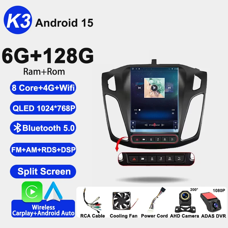 

Для Ford Focus 3 Mk 3 2011-2019: Автомагнитола с беспроводным CarPlay, Android Auto, GPS, сенсорным экраном, Wi-Fi (без 2DIN DVD)