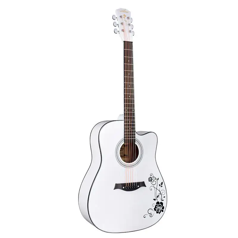 

1Pc 41-Inch Beginner Folk Wooden Guitar Novice Exquisite Flower Pattern Guitar Stage Perform String Musical Instrument