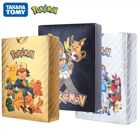 Карты Pokemon Pikachu, золотые, серебряные, черные, Vmax GX Vstar, базовая коллекция английских и испанских игр, открытки, детские подарки на день рождени...