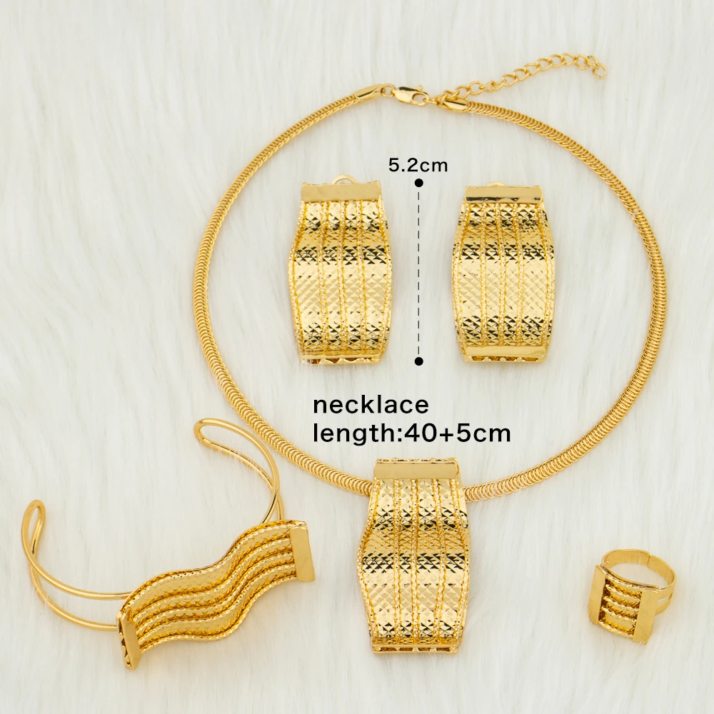 Dubai Jewelry Sets For Women African Necklace Earrings Ring Bracelet Ethiopian Fashion Gold Plated Bride Jewelry Wedding Party