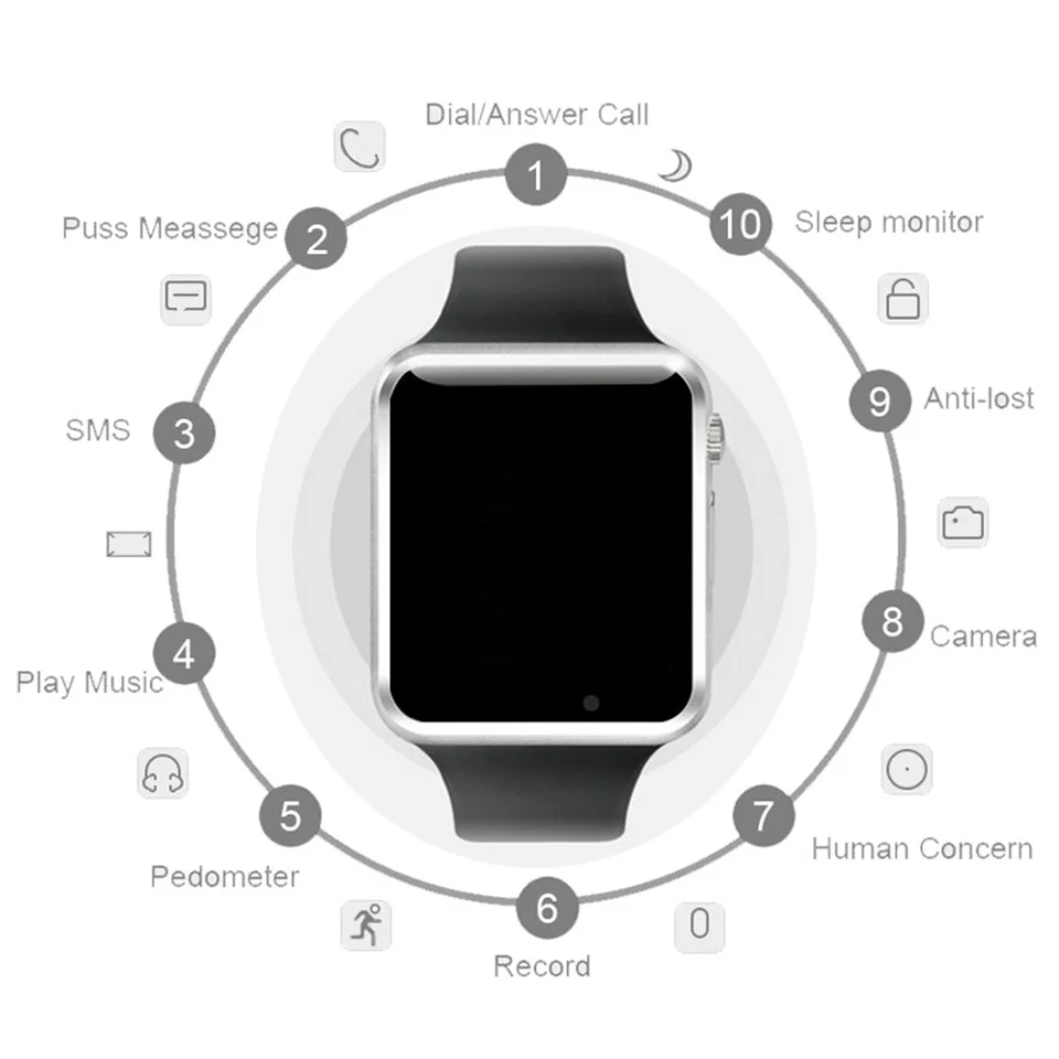 Смарт-часы A1/мужские A1/android/женский подарок Bluetooth Sim телефон часы Поддержка Android OS