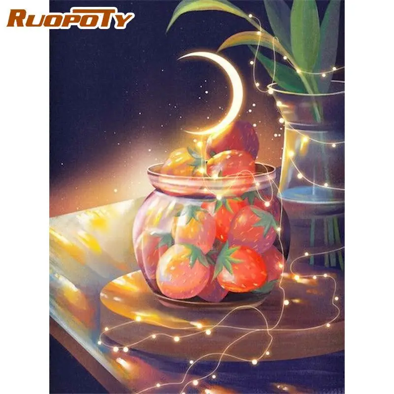 

40x50cm Paint By Number Handpainted Fruit Wall Art DIY Frame Picture By Numbers Flowers Paintings On Number Acrylic Canvas Gift