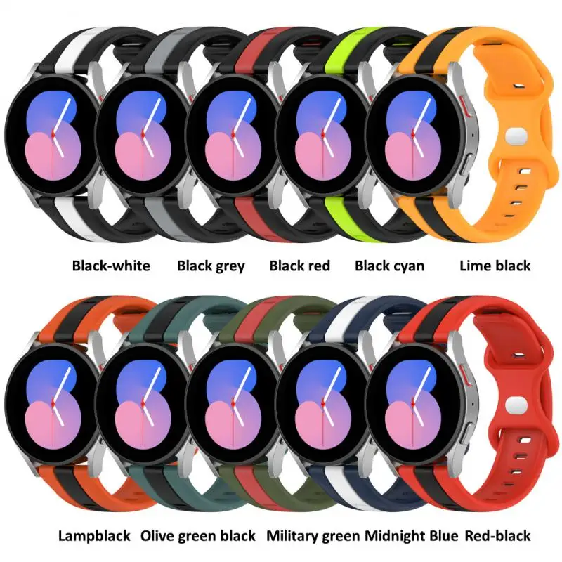 

Применимо к ремешку Samsung Watch 5 /Match 4 двухцветный силиконовый ремешок с пряжкой-бабочкой 20 мм 22 мм универсальный ремешок 5,6-8,5 дюйма