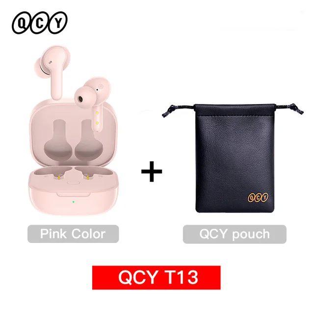 QCY T13 pink + pounch