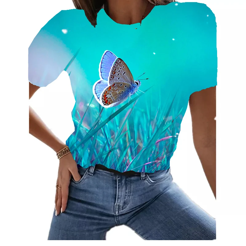 

Summer Fashion Cute Butterfly 3D Printed Ladies Girls T Shirts Animal Harajuku Crew Neck Short Sleeve Tops and T Shirts