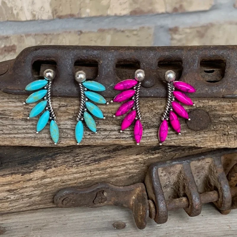 

NASHVILLE WILD WEST STUDS EARRINGS WITH STONE Turquoise Hot Pink Crystal Studs Western Boho Turquoise Jewelry Accessories Gift
