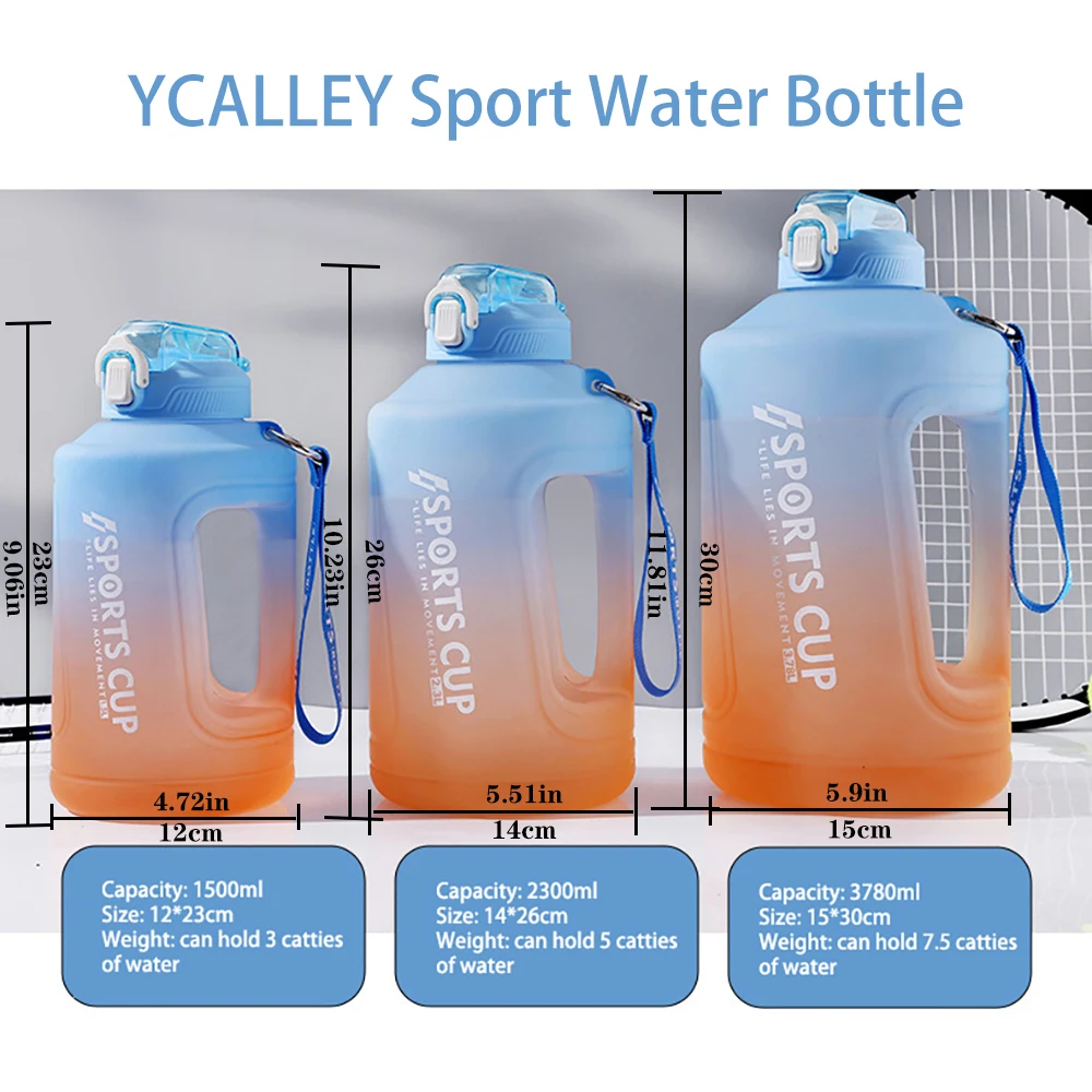 Спортивная бутылка для воды YCALLEY галлоновая фляжка 1500 мл 2300 3800 силиконовая солома