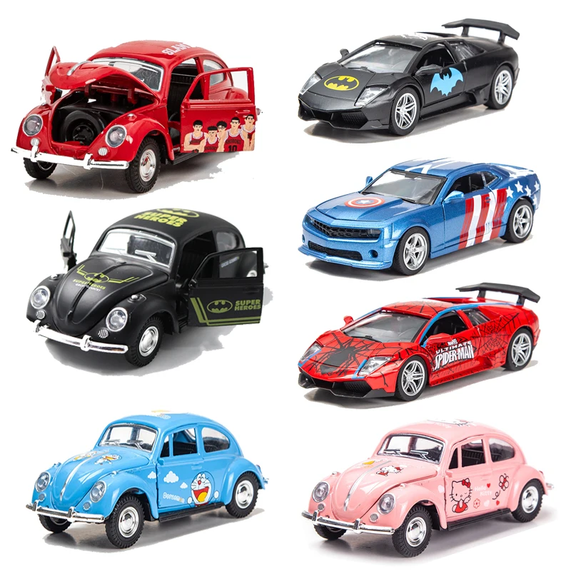 

1/32 Scale Volkswagen Beetle Car Sports Alloy Diecast Vehicle Cartoon Anime Pull Back Off-road Doors Open Toys for Kids Boy Gift