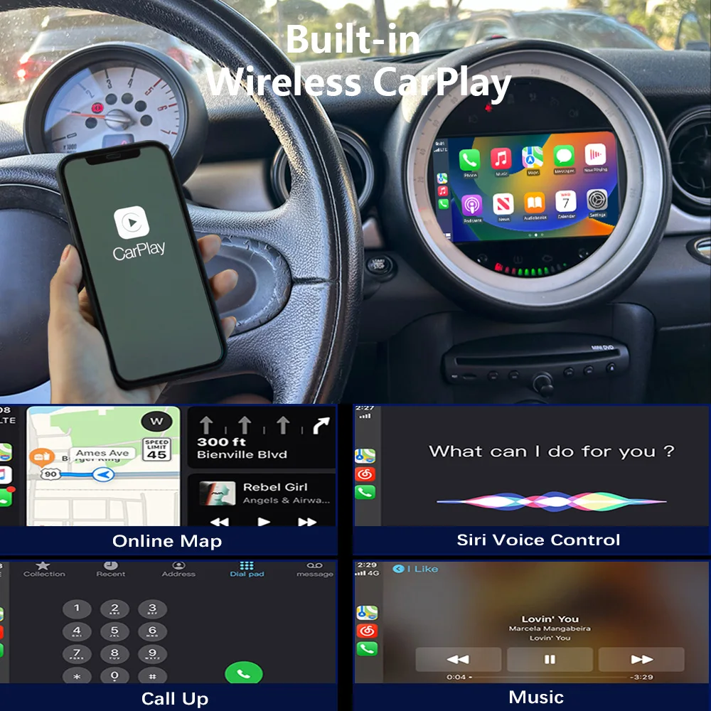Фото Автомагнитола CHSTEK Android 14 с Carplay для BMW Mini Cooper R56 R55 R57 R58 S Clubman Clubvan, мультимедийный плеер с GPS, Wi-Fi и Bluetooth №2